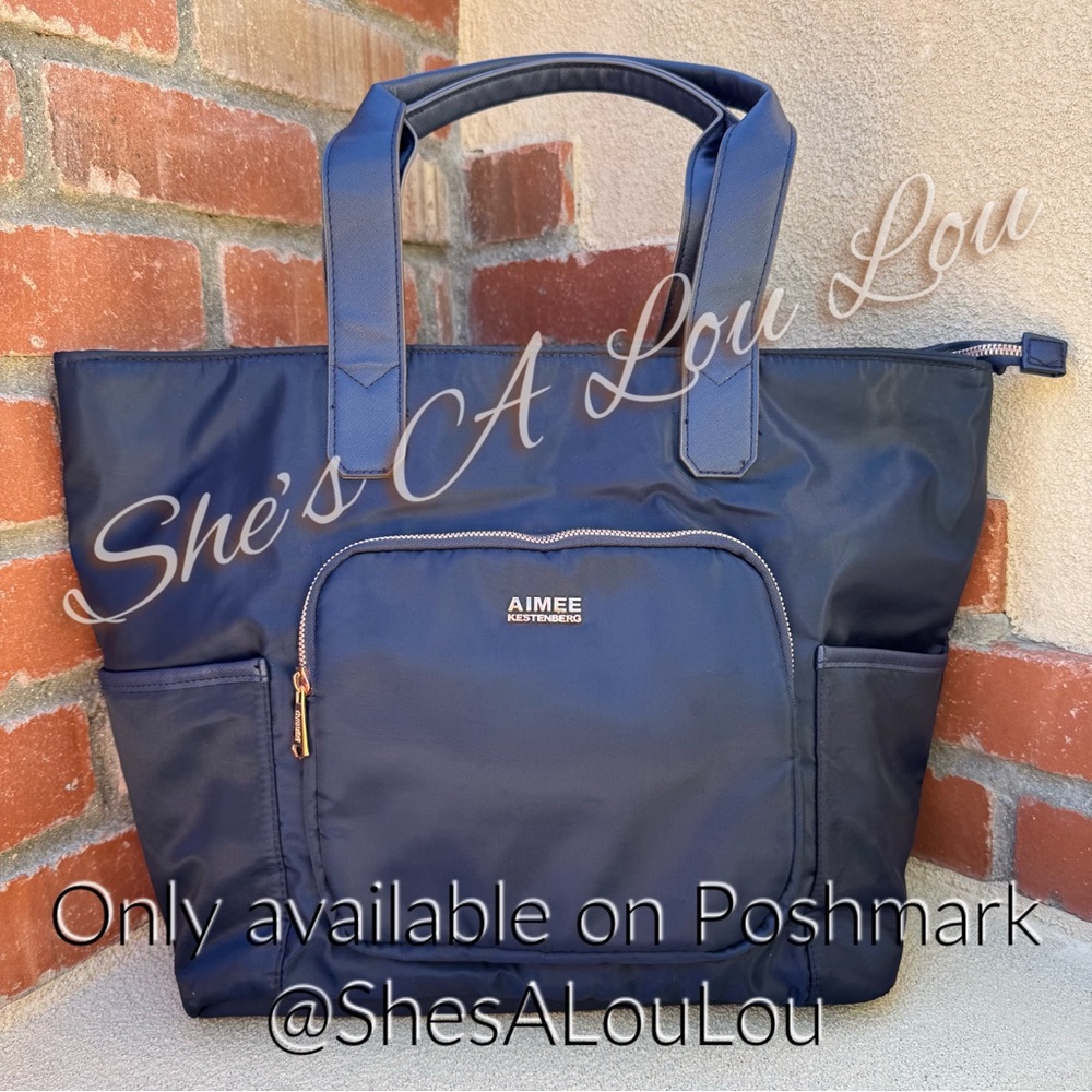 Aimee Kestenberg “Lisbon” travel, laptop, Tote Bag, Navy/rose-gold-tone hardware